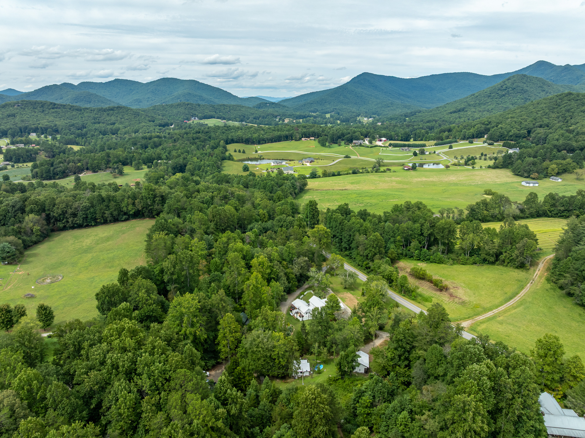 Aerial view of the North Georgia mountains and valley roads near Misty Mountain
