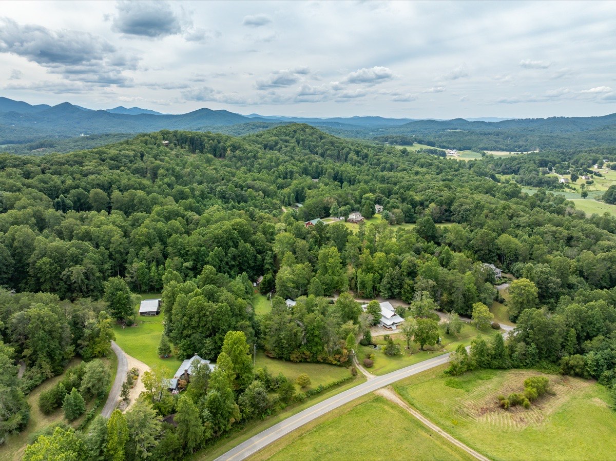 Aerial view of the Misty Mountain property and surrounding mountains