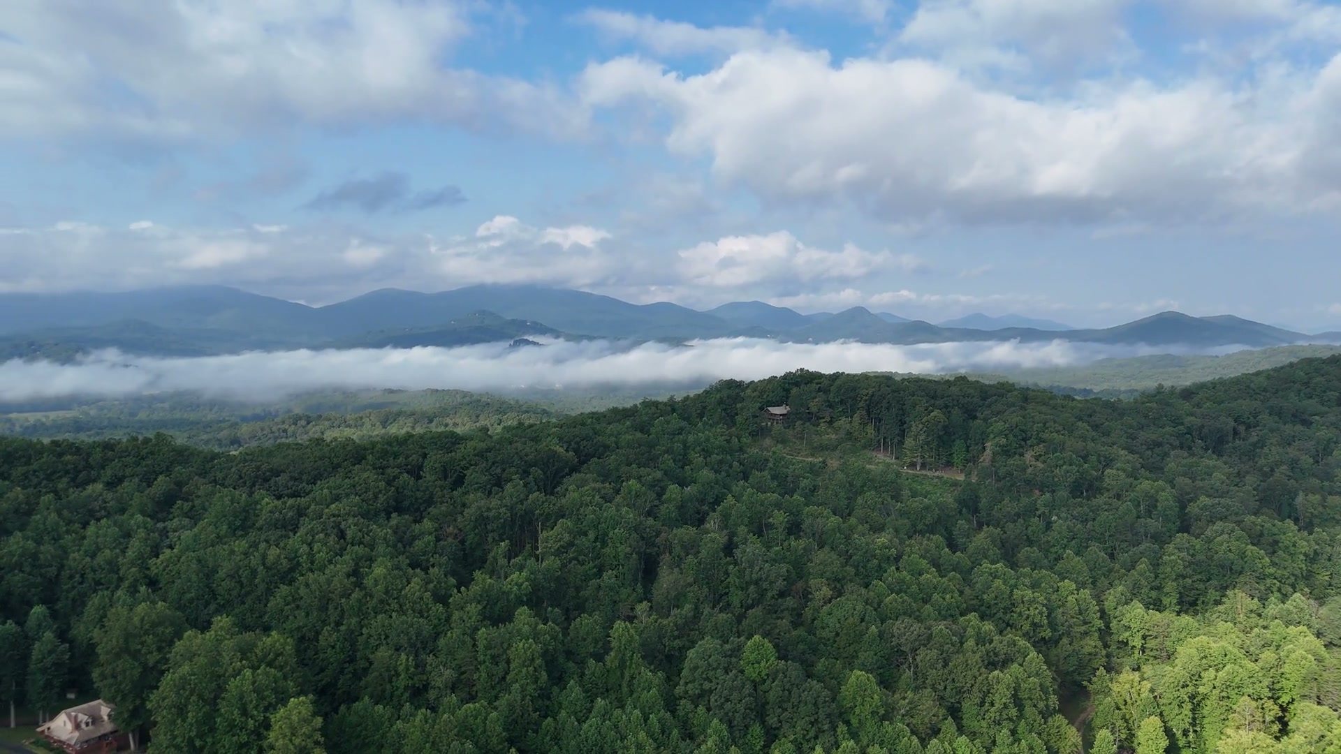 Cloud settled in the valleys of the Blue Ridge mountains around Blairsville, Georgia
