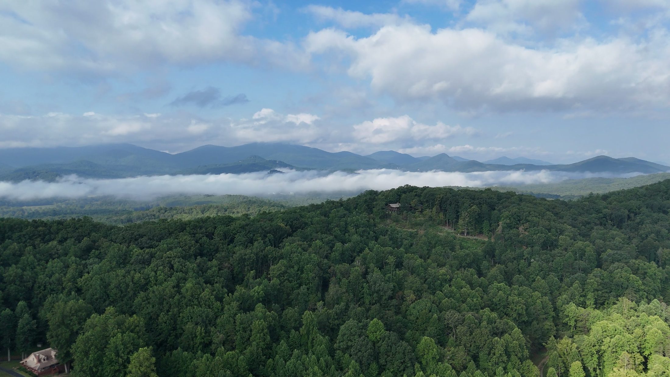 Valley fog below the Blue Ridge mountains near Hiawassee, Georgia